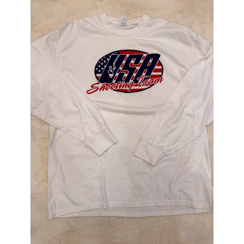 Port & Company USA Shooting Team Long Sleeve T-Shirt White XL Patriotic Graphic